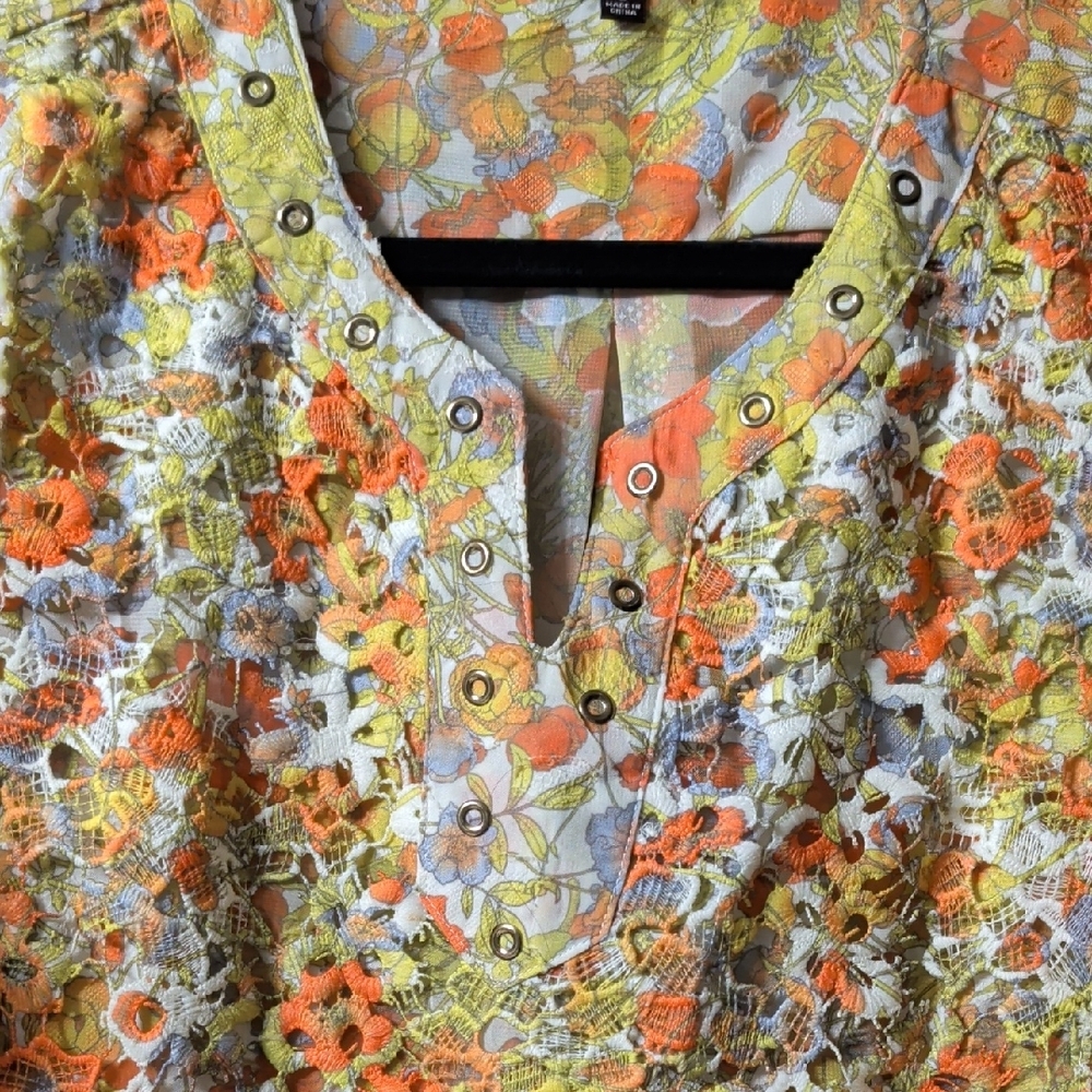 Multiples Orange and Yellow Floral V-Neck Tunic - Picture 2 of 9
